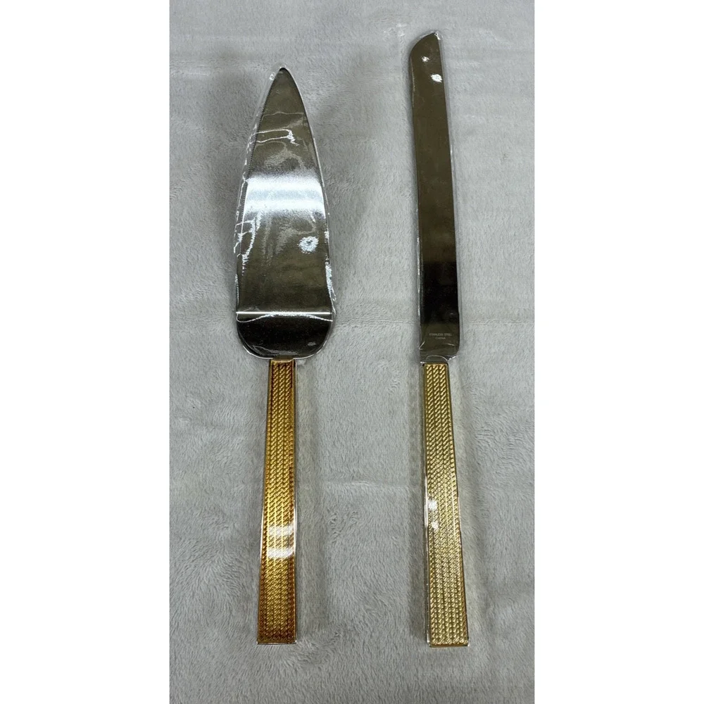 NIB Vera Wang With Love Cake Knife And Server Stainless Gold Silver #40019718